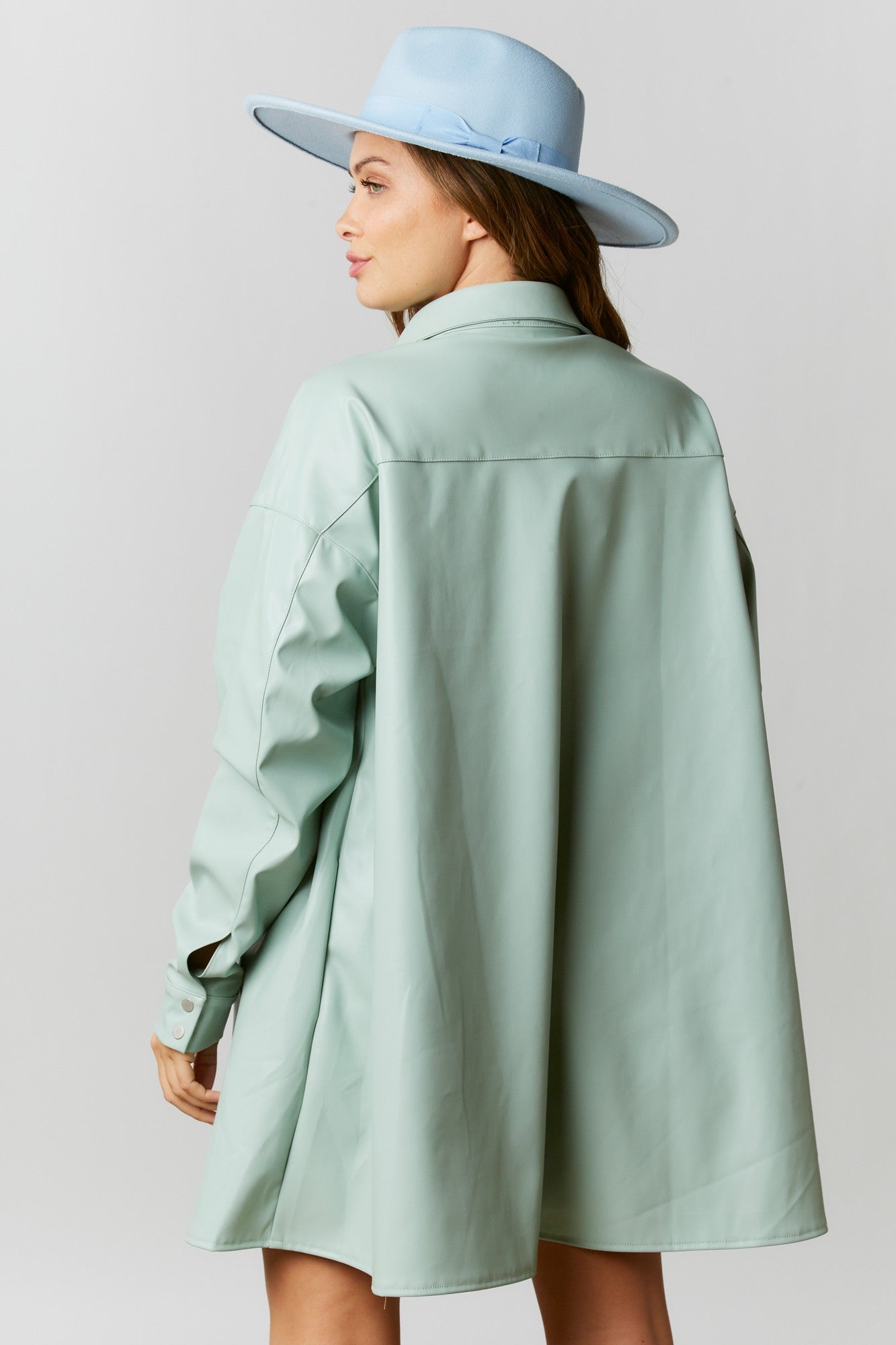 Faux Leather Button Down Dress - Green