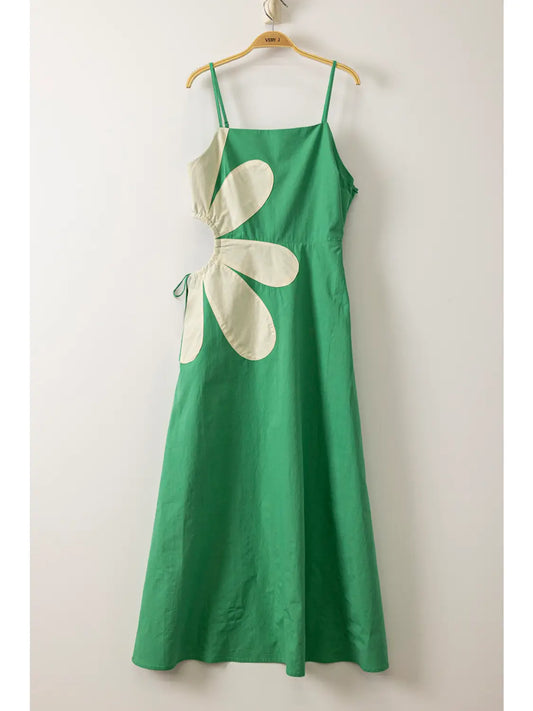 Vacation Babe Midi Dress - Green/Cream