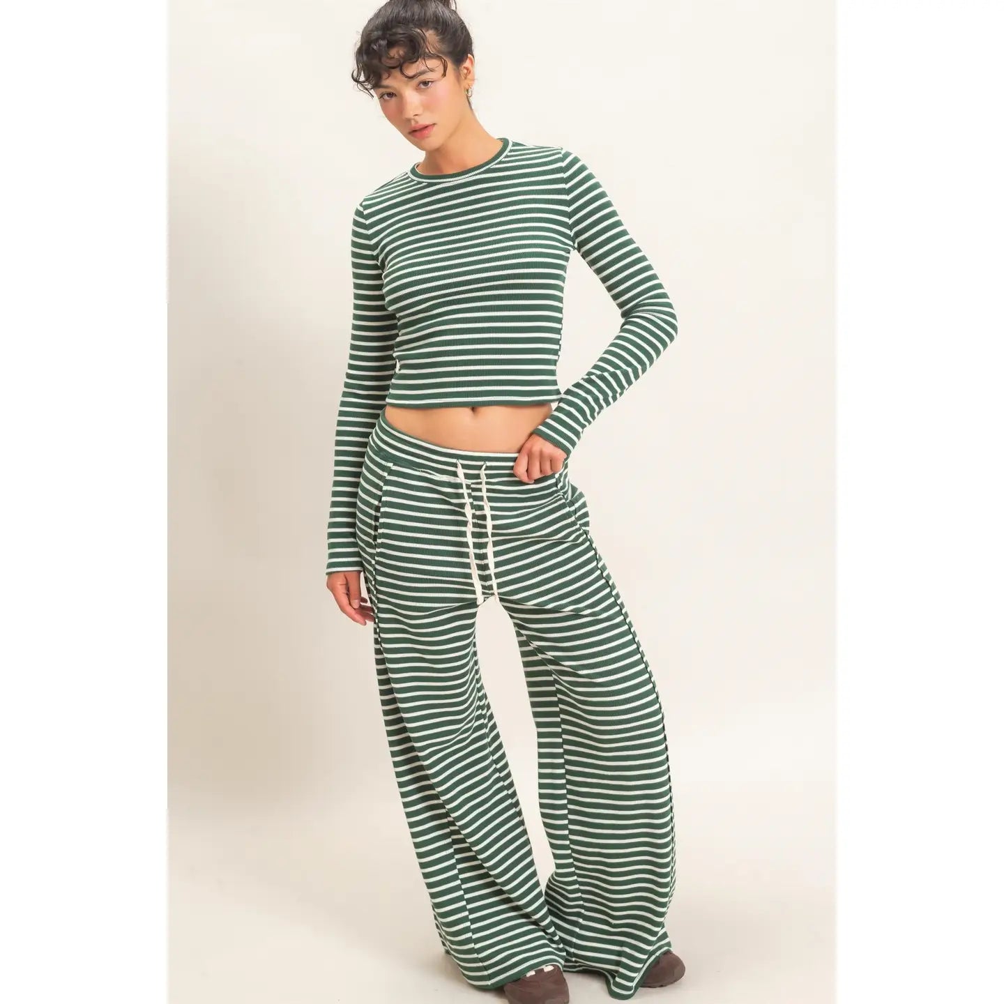 Alice Striped Waffle Top - Green