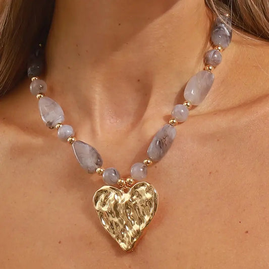 Hammered Heart Beaded Necklace