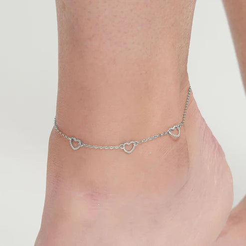 Waterproof Jewelry - Heart Link Anklet - Silver