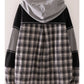Plaid Contrast Hoodie Pullover - Gray