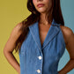 denim halter neck mini dress