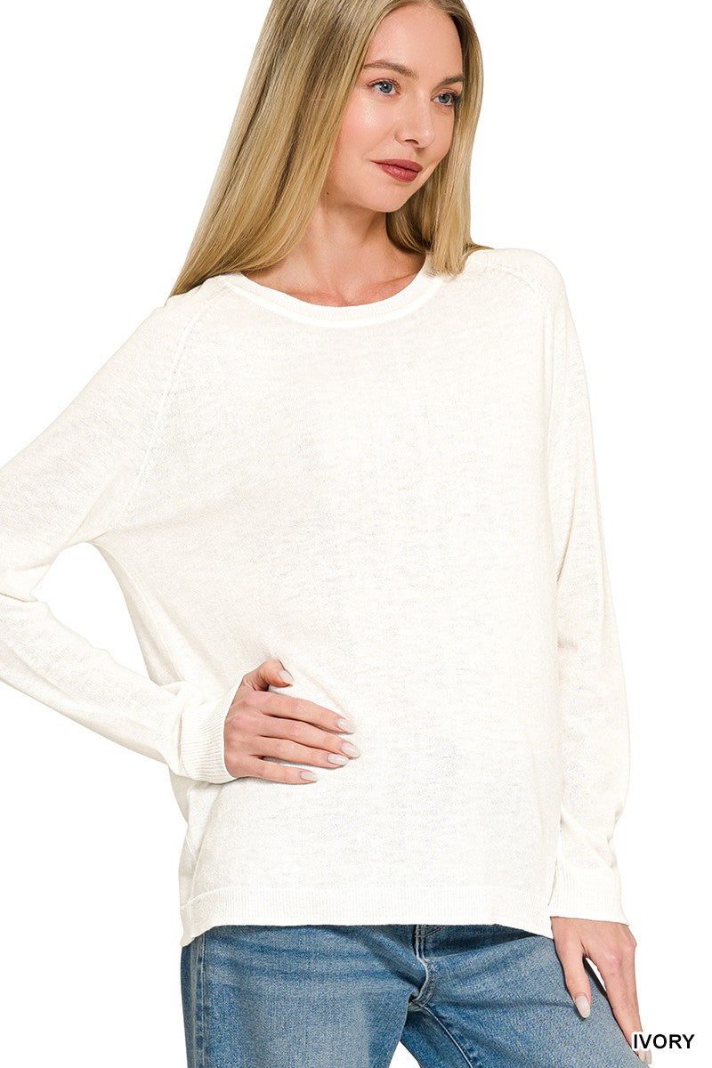 lightweight round neck sweater - ivory