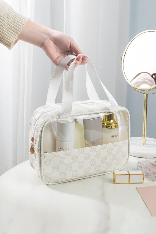 Checkered Pattern Clear Travel Bag - Ivory