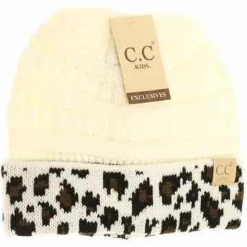 Leopard Cuff Beanie - Ivory - Kids
