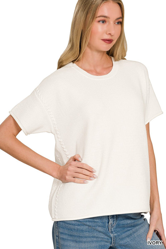 Drew Viscose Short Sleeve Sweater - Ivory
