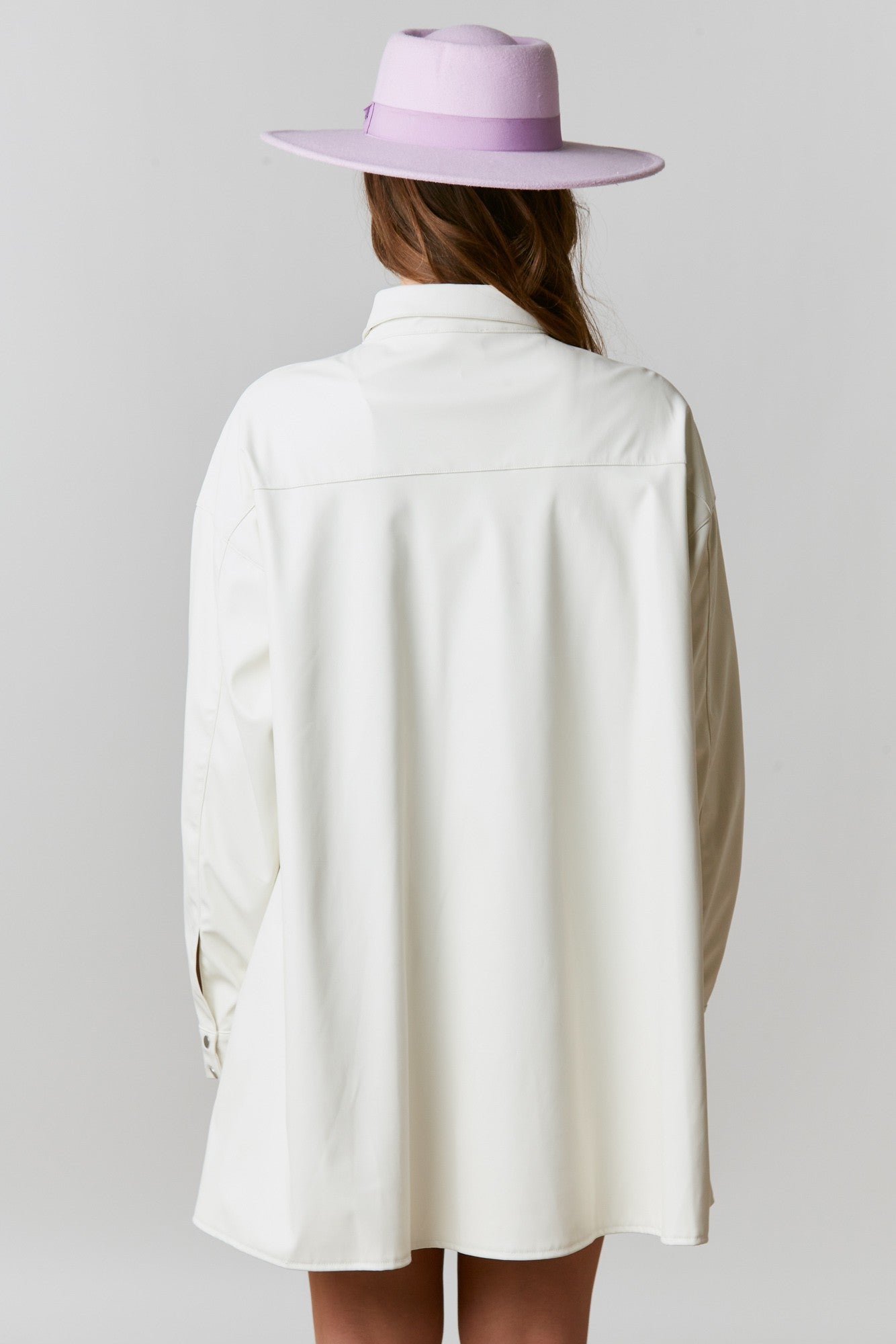 Faux Leather Button Down Dress - Ivory