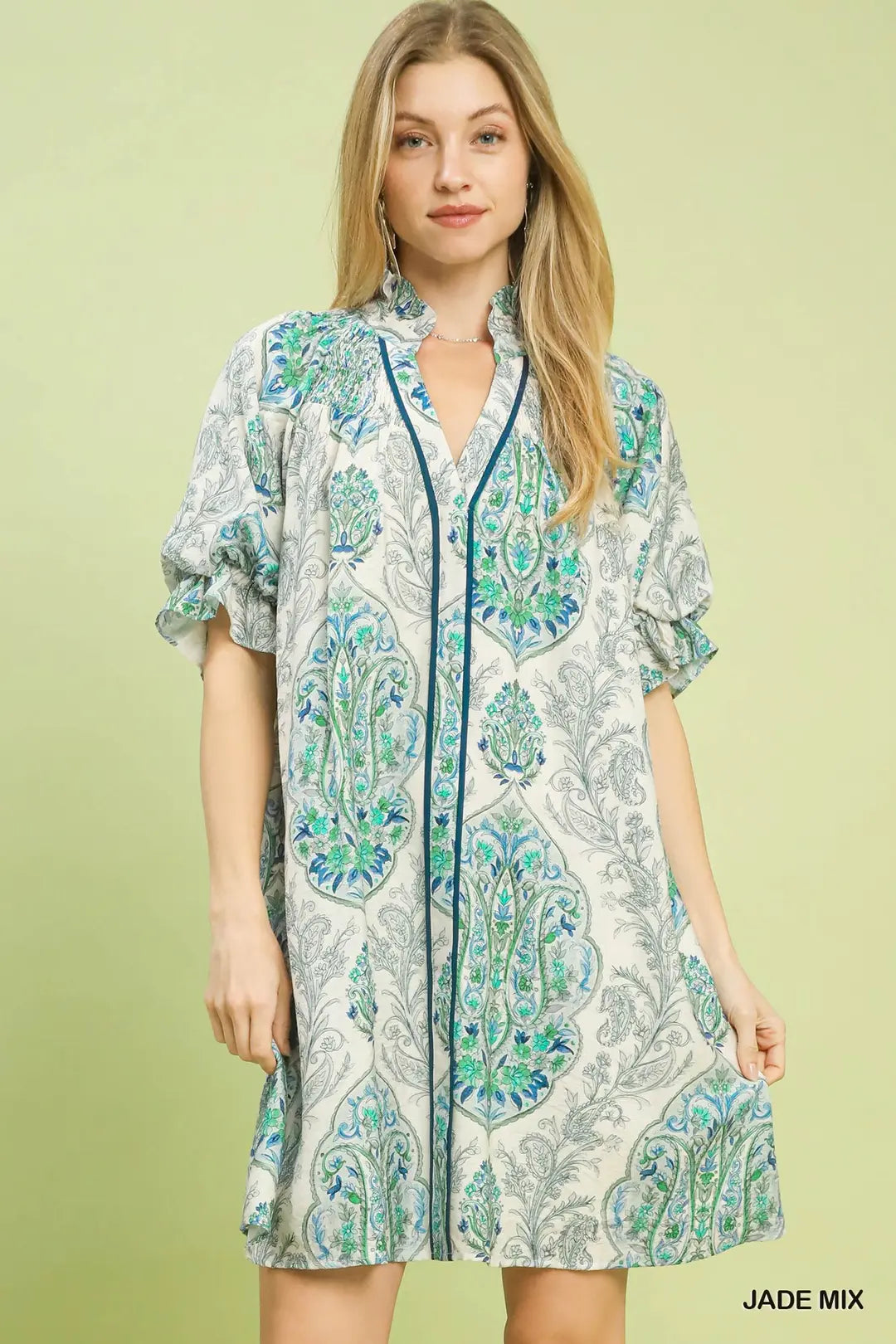 Mix Paisley Puff Sleeve Dress