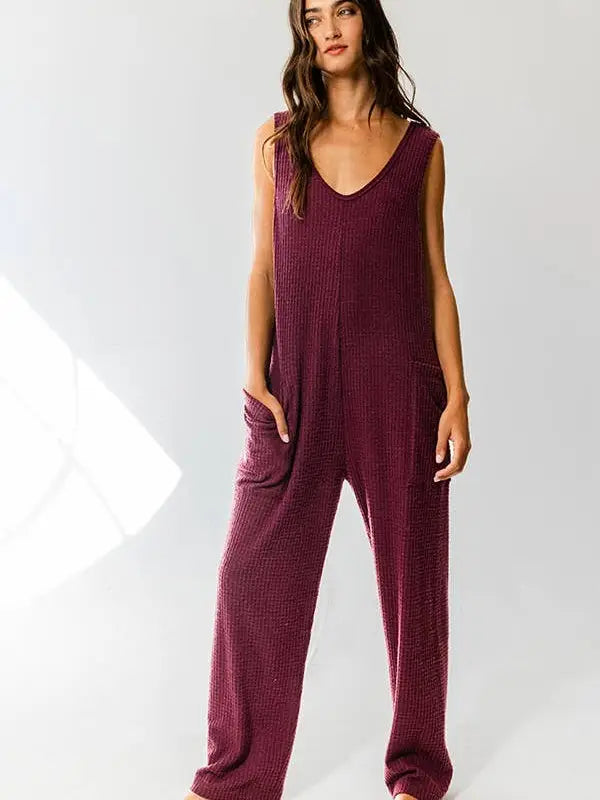 Don't Mind If I Do Jumpsuit - Burgundy