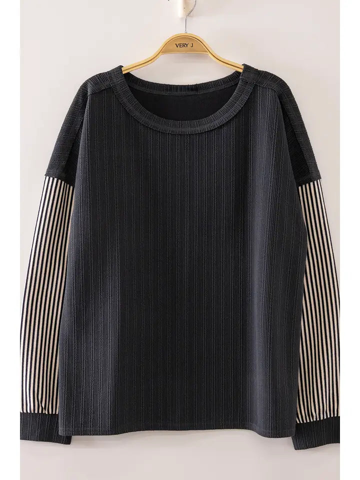 kyle contrast ribbed top - charcoal