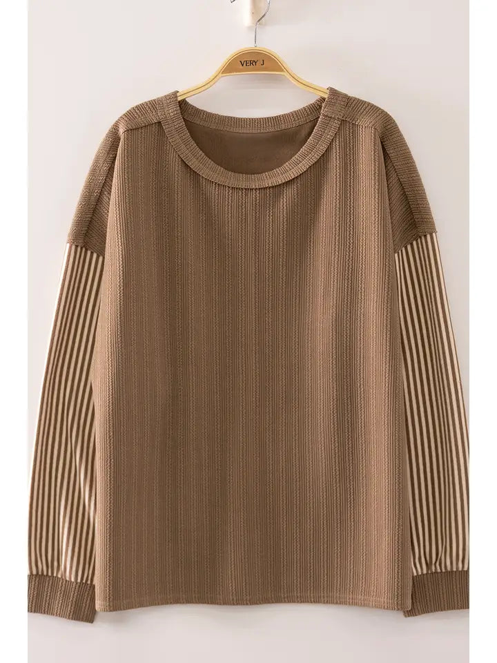 kyle contrast ribbed top - mocha