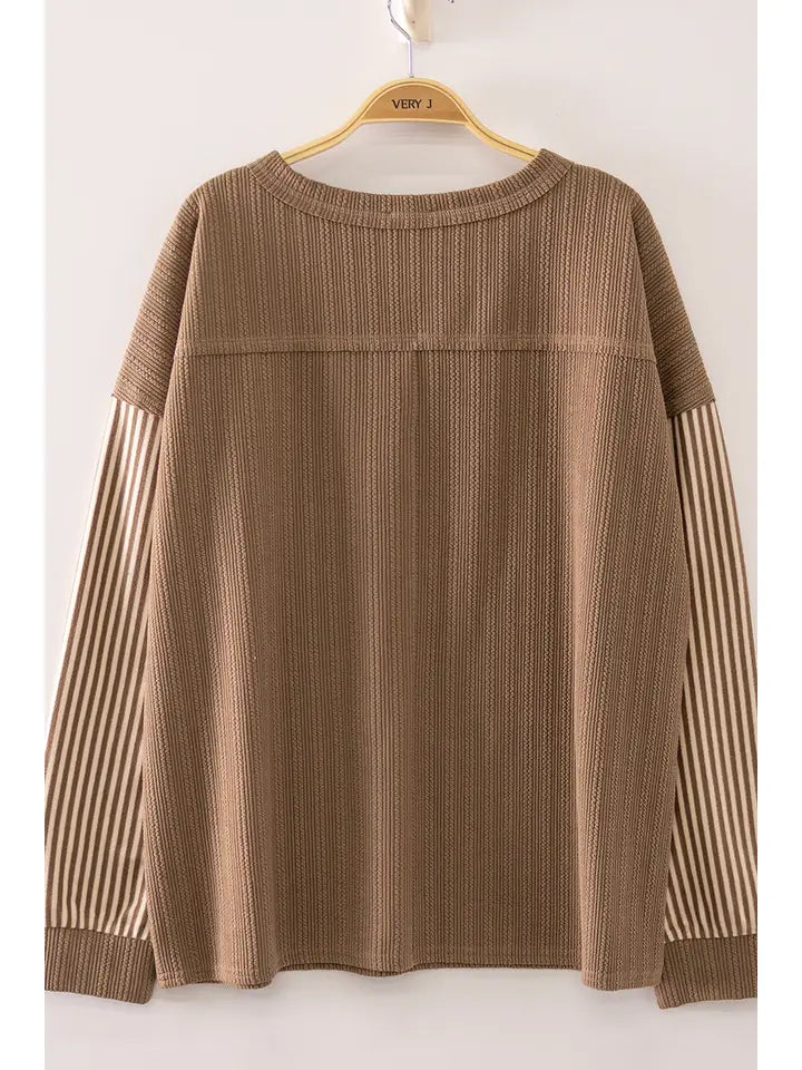 kyle contrast ribbed top - mocha