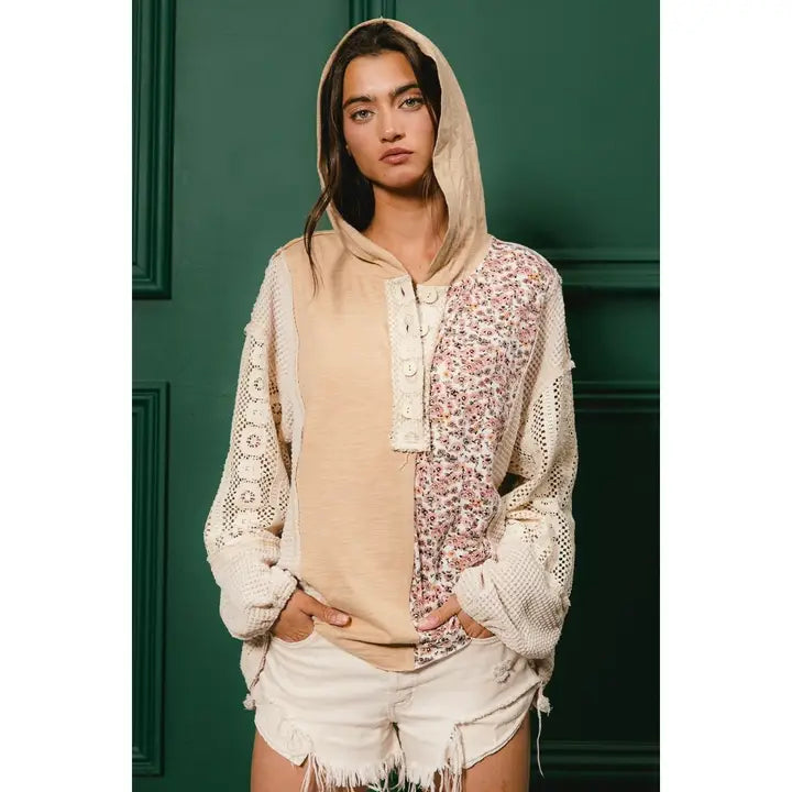 Lace Combo Hoodie Top