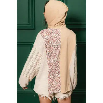 Lace Combo Hoodie Top