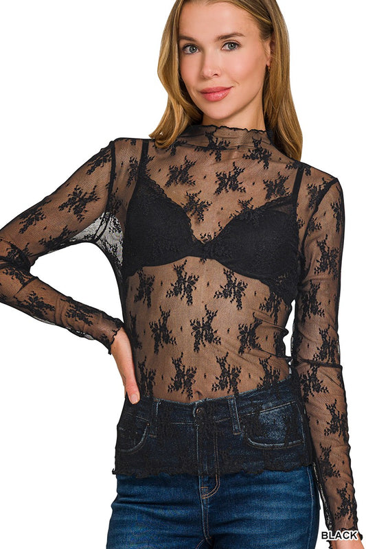 Lace Layering Top - Black