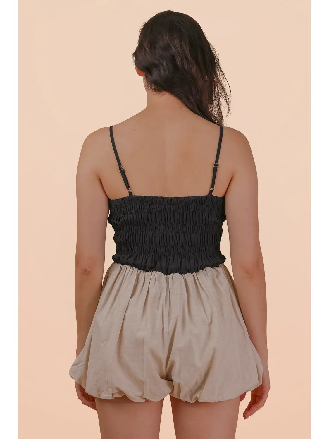 Smocked Bubble Hem Romper - Black