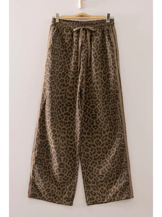 leopard contrast tape detail pants