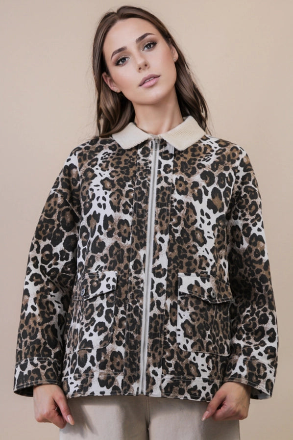 Leopard Printed Washed Jacket