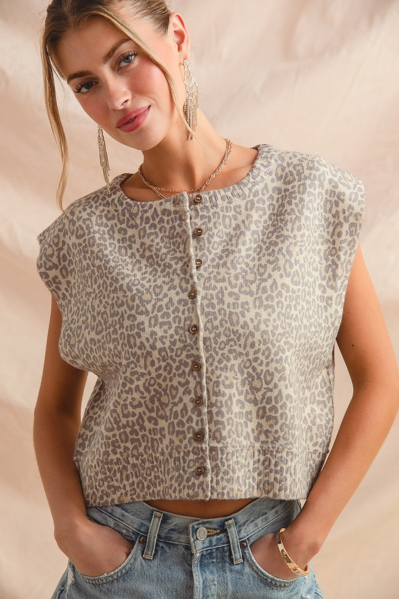 Vintage Leopard Button Vest Top