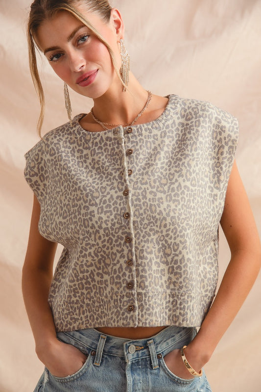 Vintage Leopard Button Vest Top