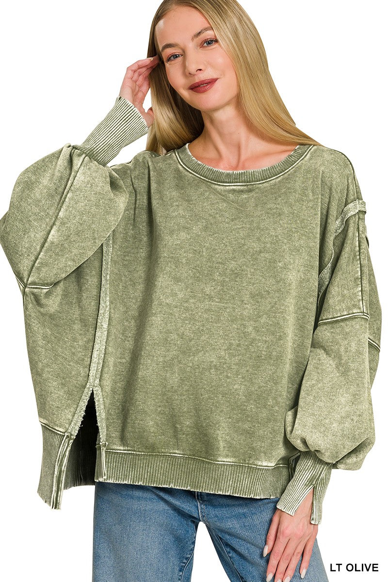 acid washed batwing sweatshirt - lt olive
