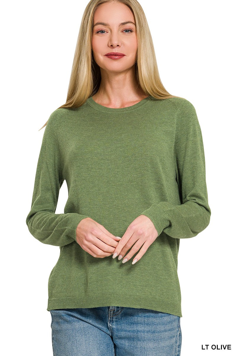 lightweight round neck sweater - lt olive
