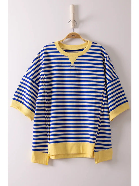Neon Nights Striped Top - Blue/Cream