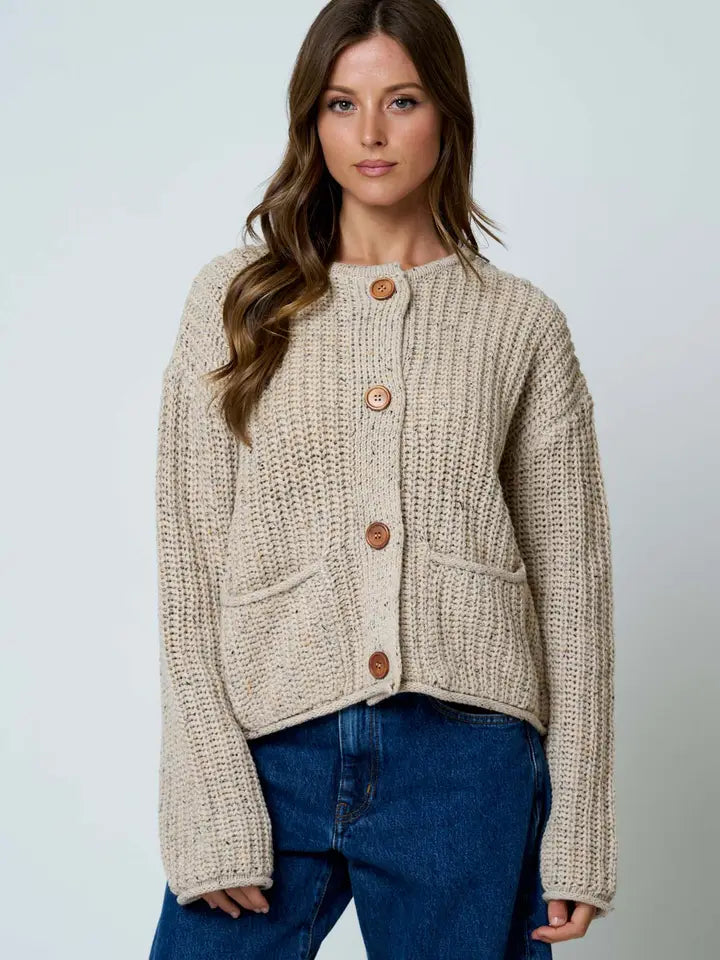Raw Edge Chunky Knit Cardigan