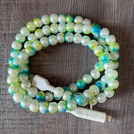mermaid beaded phone charger - green