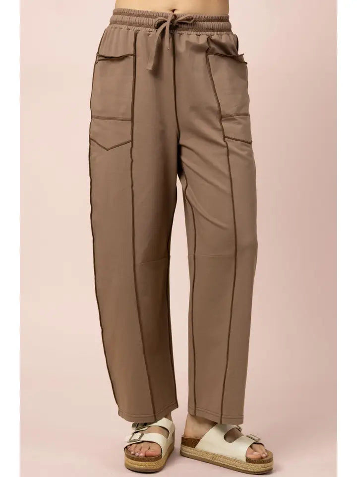 Contrast Stitch Casual Pants - Mocha