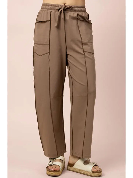 Contrast Stitch Casual Pants - Mocha
