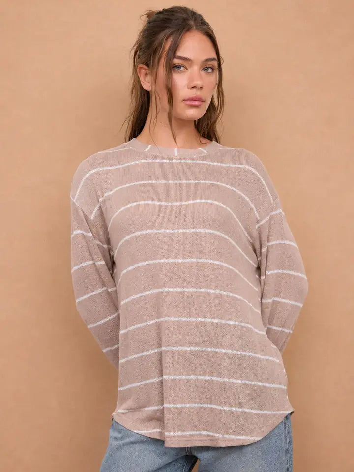 Striped Relaxed Top - Mocha