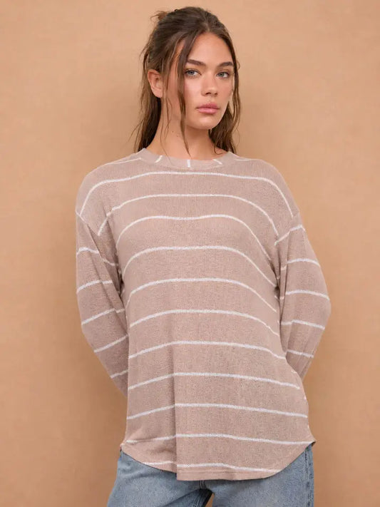 Striped Relaxed Top - Mocha
