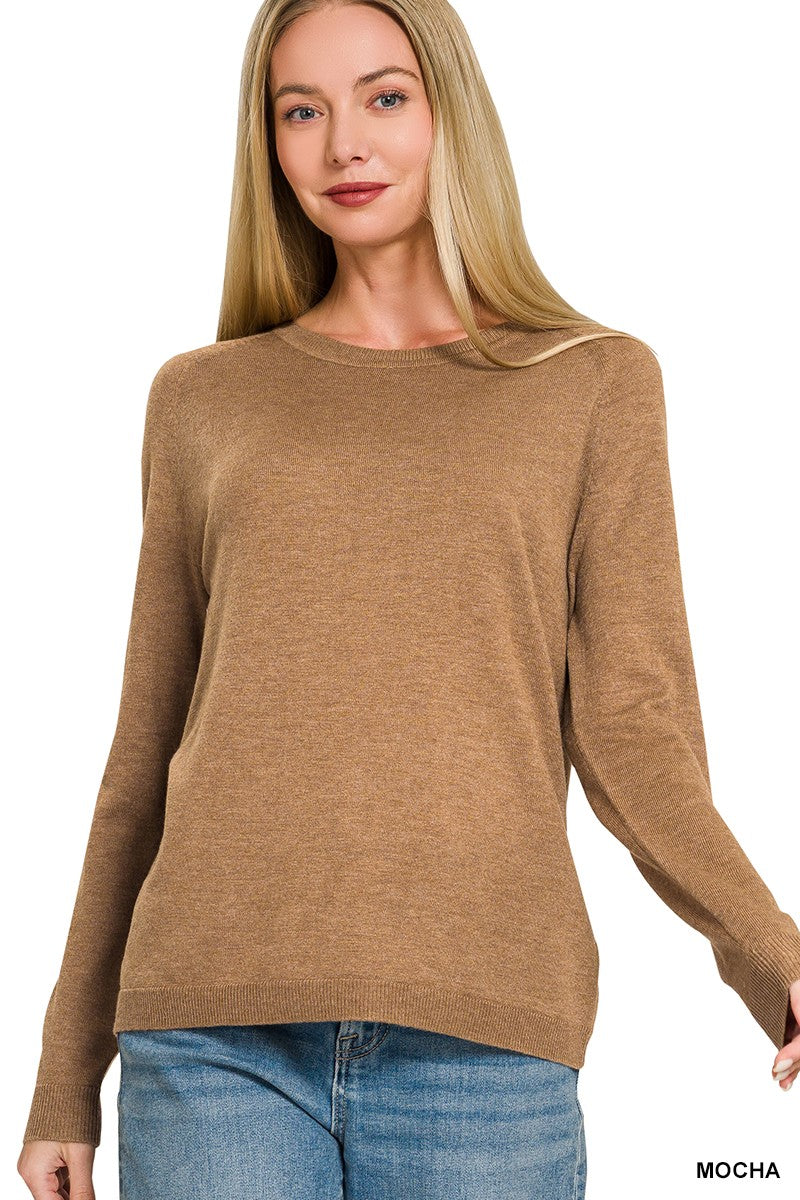 lightweight round neck sweater - mocha