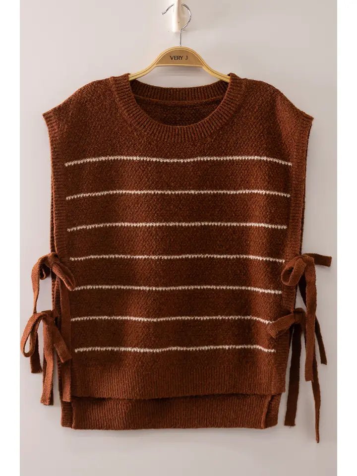 Striped Side Tie Top - Mocha