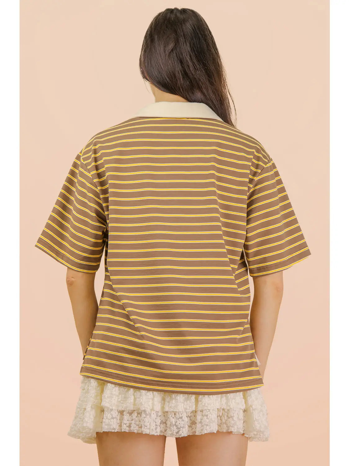 Varsity Team Collared Top - Mocha/Yellow
