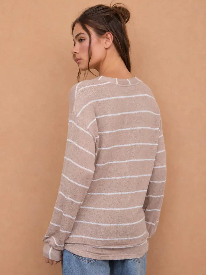 Striped Relaxed Top - Mocha