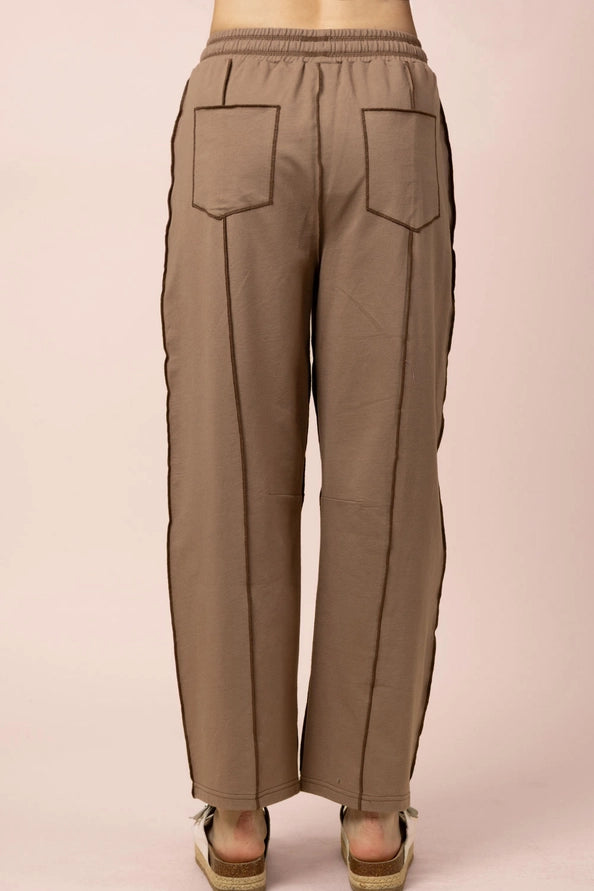 Contrast Stitch Casual Pants - Mocha
