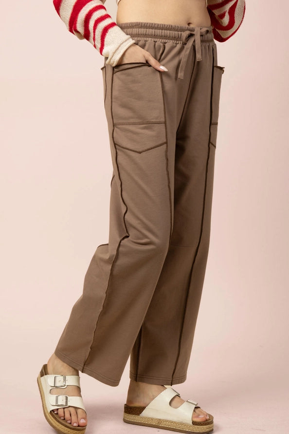 Contrast Stitch Casual Pants - Mocha