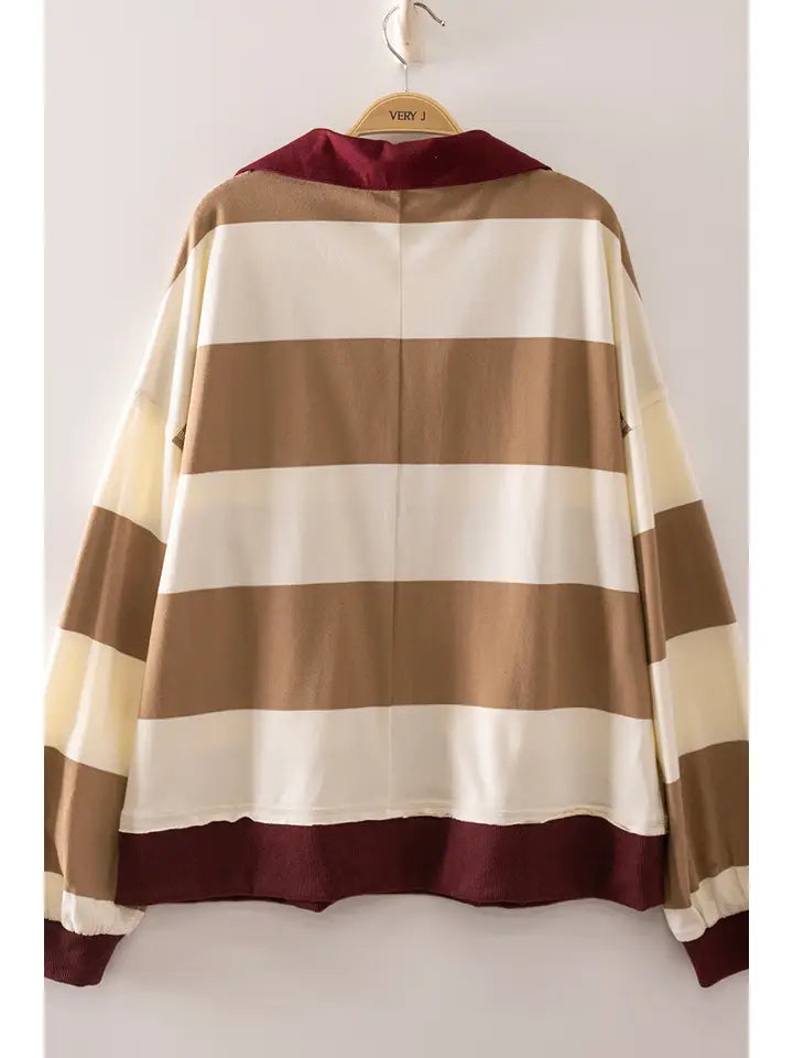 bold contrast striped top - mocha