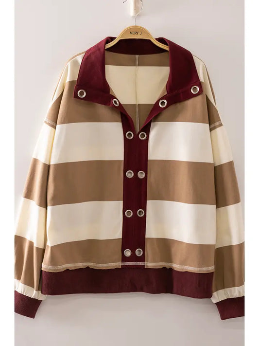 bold contrast striped top - mocha