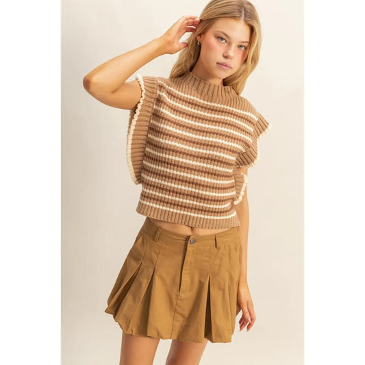 Striped Mock Neck Sleeveless Sweater