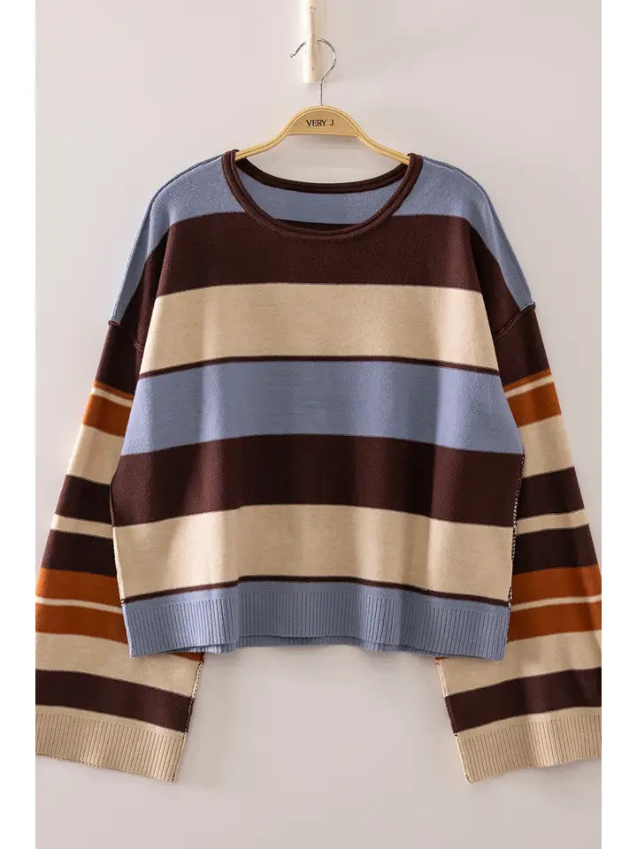 fall season multicolor sweater - chocolate