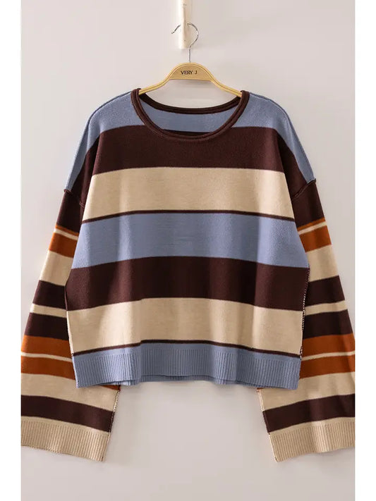 fall season multicolor sweater - chocolate