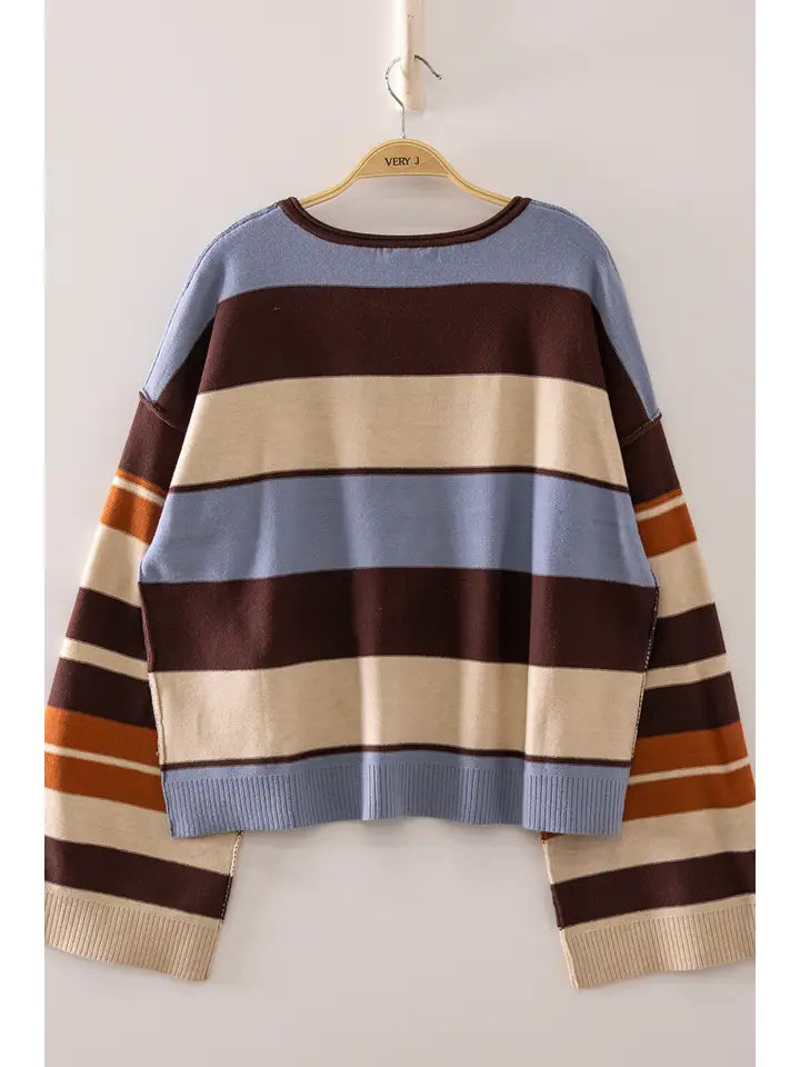 fall season multicolor sweater - chocolate