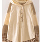 Plaid Contrast Hoodie Pullover - Natural