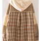 Plaid Contrast Hoodie Pullover - Natural