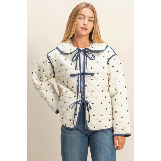 Polka Dot Quilted Front Tie Jacket