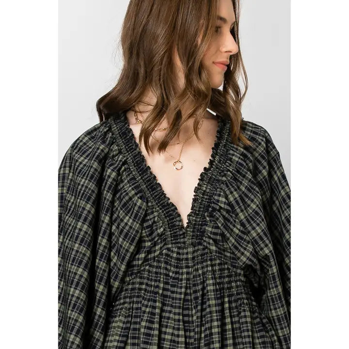 Plaid Dreams Romper - Navy